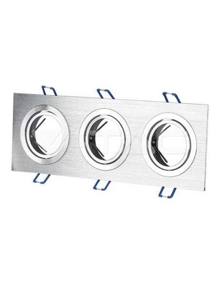 V-TAC VT-784 3610 Rechthoekige Inbouw Regelbare LED Spotlight 3xGU10 Geborsteld Aluminium