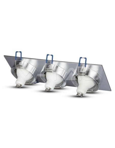 V-TAC VT-784 3610 Rechteckiger einstellbarer LED-Einbaustrahler 3xGU10 Gebürstetes Aluminium