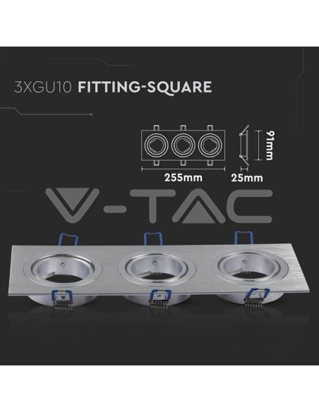 V-TAC VT-784 3610 Spot rectangulaire encastré orientable à LED 3xGU10 Aluminium brossé