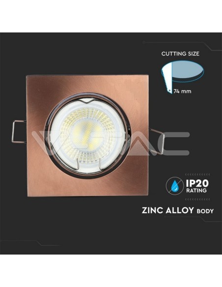 V-TAC VT-779SQ 8582 Foco empotrable cuadrado de LED GU10 color bronce