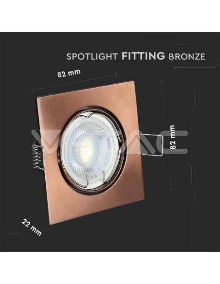 V-TAC VT-779SQ 8582 Square Adjustable Recessed LED Spotlight GU10 Bronze Colour