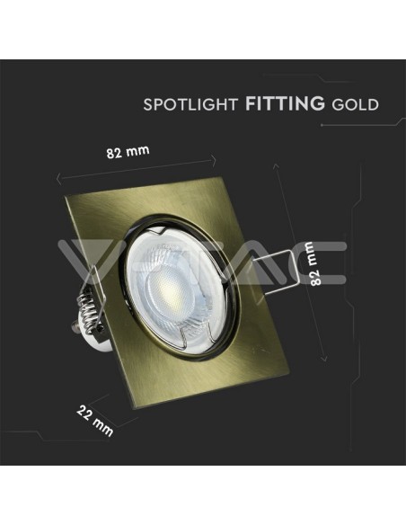 V-TAC VT-779SQ 8581 Square Adjustable Spot encastré à LED GU10 Couleur or