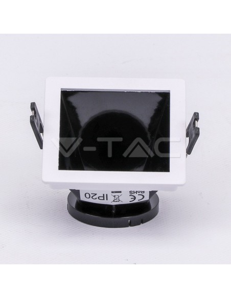 V-TAC VT-875 3165 Square Recessed LED Spotlight Holder GU10 White with Tilting Stand Black