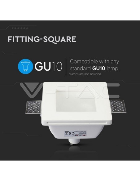 V-TAC VT-801 3691 Foco LED cuadrado empotrado GU10 Cuerpo de yeso blanco con cubierta satinada