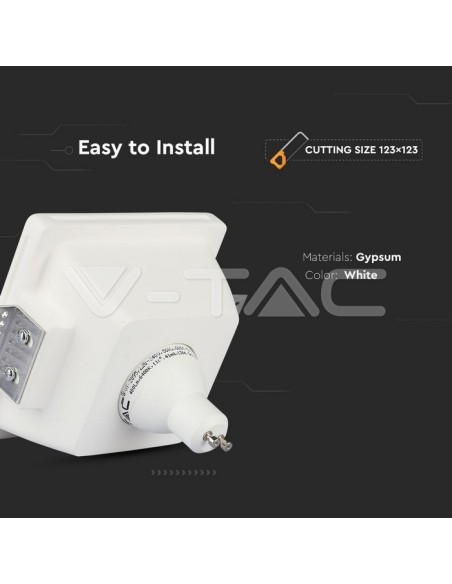 V-TAC VT-801 3691 Vierkante Inbouw LED Spotlight GU10 Wit Gips Behuizing met Satijn Afdekking