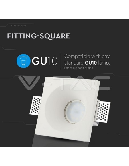 V-TAC VT-859 3696 Square Spot encastré à LED GU10 corps plâtre blanc