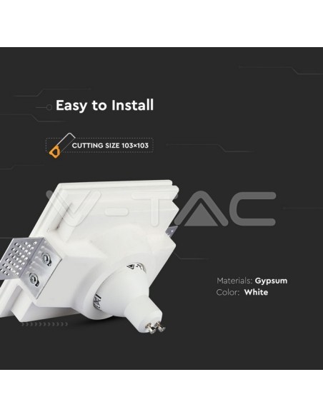 V-TAC VT-859 3696 Square Recessed LED Spotlight GU10 Plaster Body White