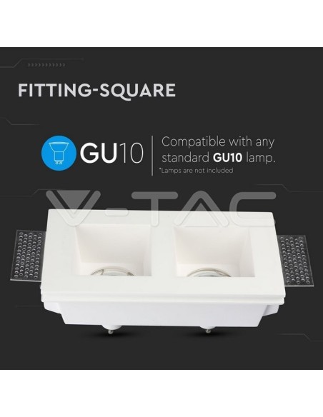 V-TAC VT-762 3648 Rectangular Recessed LED Spotlight 2xGU10 Plaster Body White