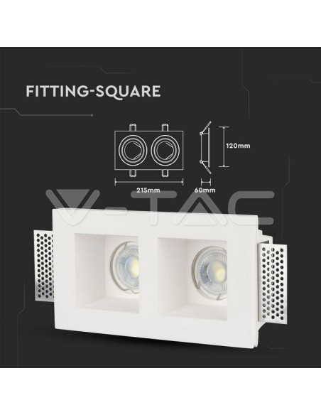 V-TAC VT-762 3648 Rechthoekige LED inbouwspot 2xGU10 Gipskorf Wit