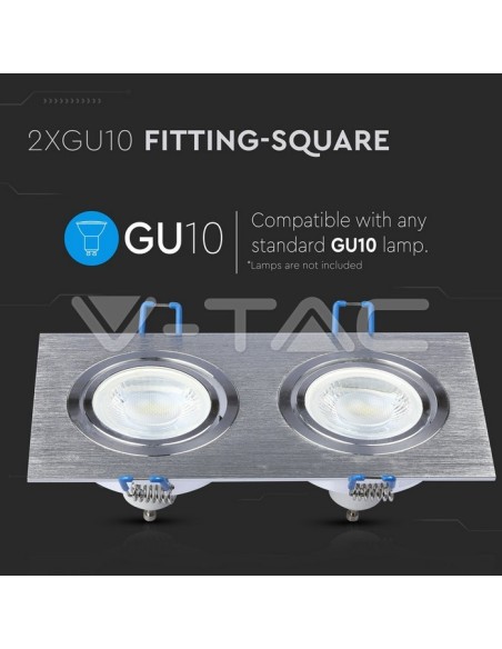 V-TAC VT-783 3608 Foco LED Rectangular Ajustable 2xGU10 en Aluminio Cepillado