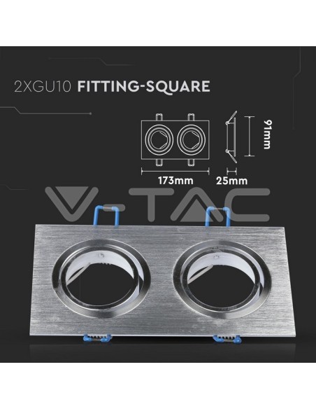 V-TAC VT-783 3608 Foco LED Rectangular Ajustable 2xGU10 en Aluminio Cepillado