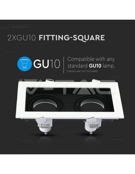 V-TAC VT-886 8877 LED Recessed Rectangular Spotlight 2xGU10 White and Black