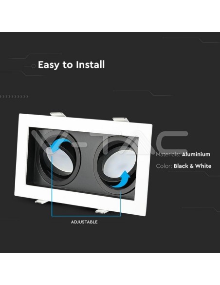 V-TAC VT-886 8877 LED Recessed Rectangular Spotlight 2xGU10 White and Black