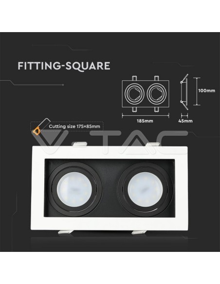 V-TAC VT-886 8877 LED Recessed Rectangular Spotlight 2xGU10 White and Black