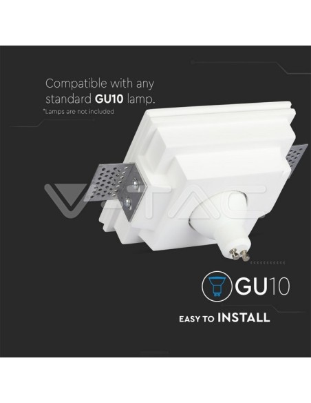 V-TAC VT-763 3649 Square Recessed LED Spotlight GU10 Plaster Body White
