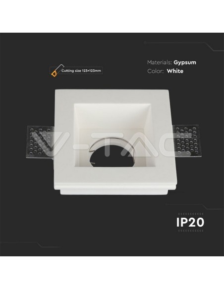 V-TAC VT-763 3649 Square Recessed LED Spotlight GU10 Plaster Body White