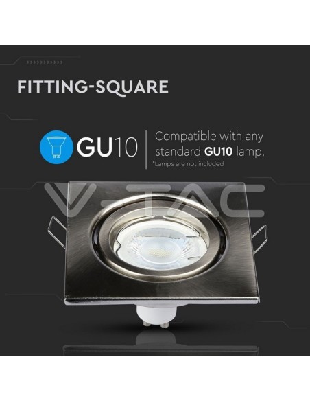 V-TAC VT-7227 3473 Square Adjustable Recessed LED Spotlight GU10 Satin Nickel Colour