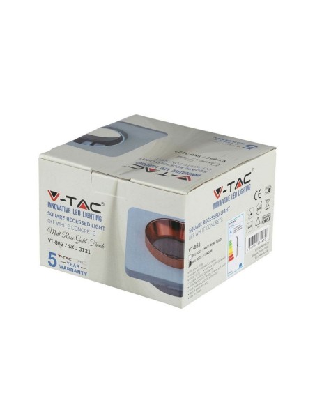 V-TAC VT-862 3122 Foco LED cuadrado empotrado GU10 Cuerpo de hormigón blanco e interior de metal cromado