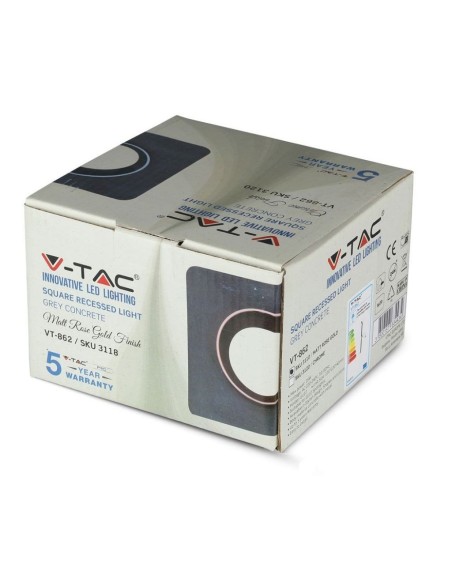 V-TAC VT-862 3118 Square Spot encastré à LED GU10 Corps en plâtre gris et intérieur en métal or rose