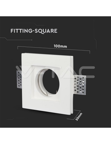 V-TAC VT-765 3651 Quadratischer LED-Einbaustrahler GU10 Gipskörper Weiß