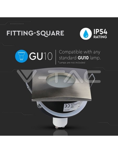V-TAC VT-787 3616 Square Recessed LED Spotlight GU10 Satin Nickel Colour IP54