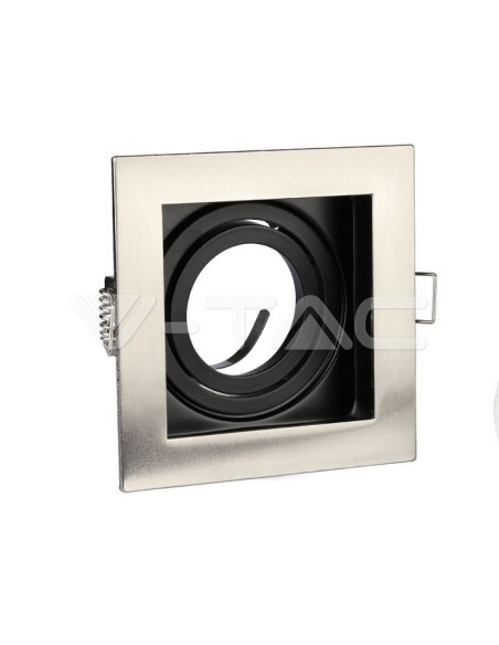 V-TAC VT-781 3598 Square Adjustable Spot encastré à LED GU10 Couleur nickel satiné avec intérieur noir