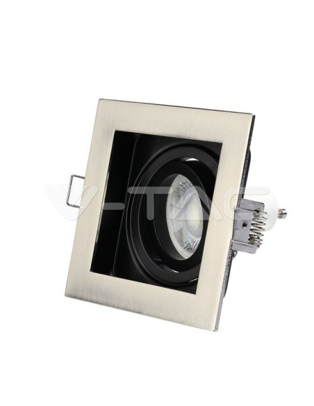 V-TAC VT-781 3598 Vierkant Instelbare LED Inbouwspot GU10 Satijn Nikkel Kleur met Zwart Binnenwerk