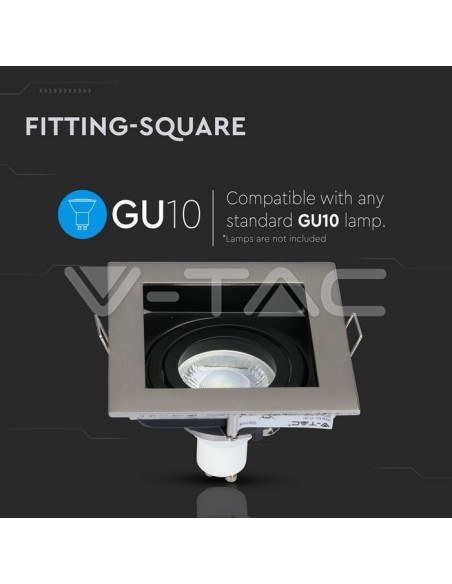 V-TAC VT-781 3598 Foco empotrable cuadrado LED GU10 Color Níquel Satinado con Interior Negro