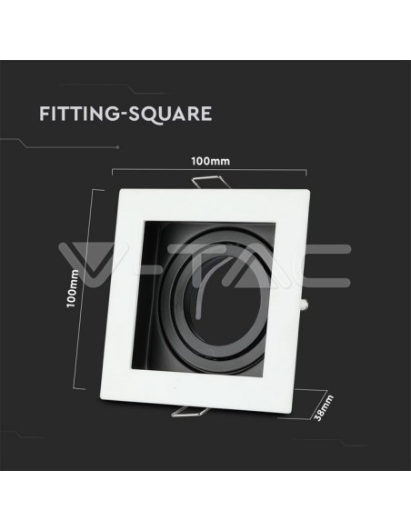 V-TAC VT-781 3597 Square Adjustable Spot encastré à LED GU10 Blanc avec boîtier noir