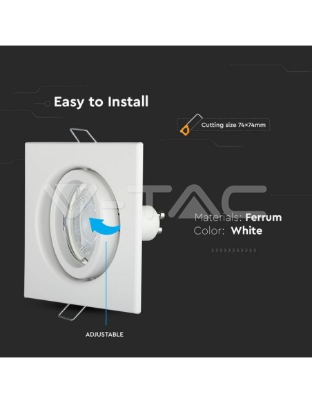 V-TAC VT-7227 3472 Quadratischer verstellbarer LED-Einbaustrahler GU10 Weiß
