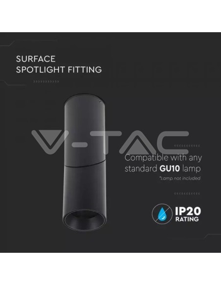 V-TAC VT-804 8947 Foco LED de superficie GU10 Cuerpo Negro