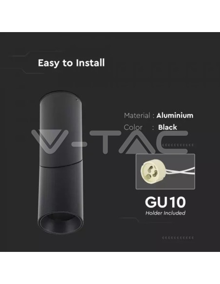 V-TAC VT-804 8947 Surface-mounted LED spotlight GU10 Body Black