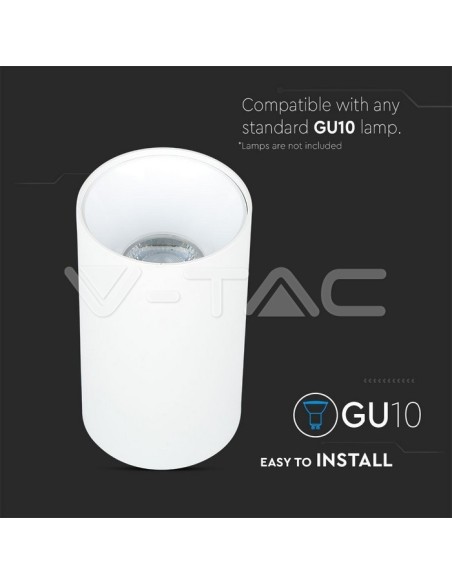 V-TAC VT-882 8588 Surface Mount LED Spotlight Holder Round GU10 White Body and White Reflector