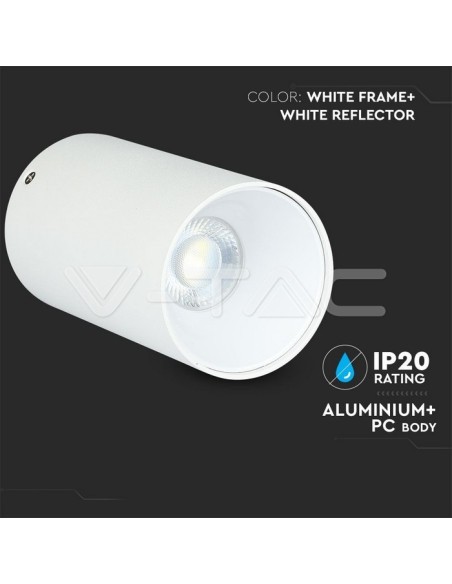 V-TAC VT-882 8588 Surface Mount LED Spotlight Holder Round GU10 White Body and White Reflector