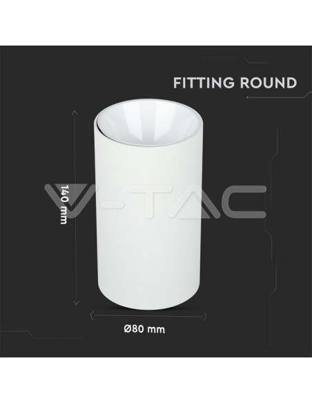 V-TAC VT-882 8588 Surface Mount LED Spotlight Holder Round GU10 White Body and White Reflector