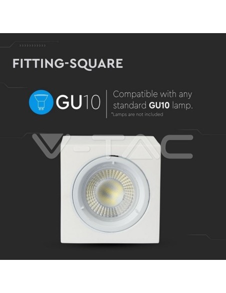 V-TAC VT-716 3666 Spot à LED pour montage en surface Carré GU10 corps plâtre blanc