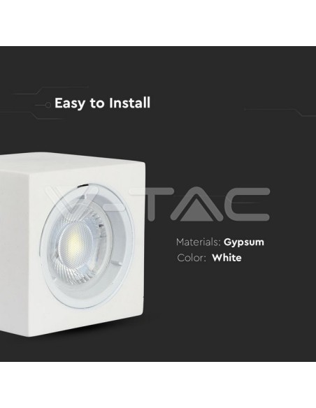 V-TAC VT-716 3666 Surface Mount LED Spotlight Square GU10 Plaster Body White