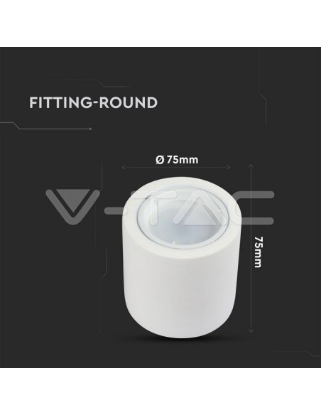 V-TAC VT-716 3667 Surface Mount LED Spotlight Holder Round GU10 Plaster Body White