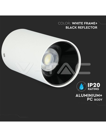 V-TAC VT-882 8589 LED-Aufbaustrahler rund GU10 mit weißem Gehäuse und schwarzem Reflektor