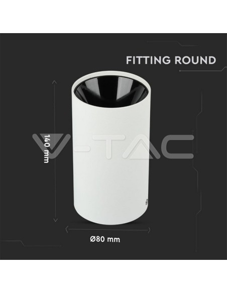 V-TAC VT-882 8589 Surface Mount LED Spotlight Holder Round GU10 White Body and Black Reflector