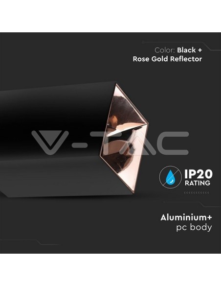 V-TAC VT-882 8993 Soporte de Foco LED de Superficie Cuadrado GU10 Cuerpo Negro y Reflector Oro Rosa