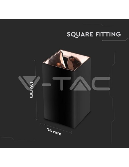 V-TAC VT-882 8993 LED-Aufbaustrahler quadratisch GU10 Schwarzes Gehäuse und roségoldener Reflektor