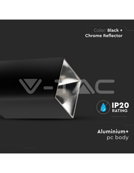 V-TAC VT-882 8994 Support de spot à LED pour montage en surface Square GU10 Corps noir et réflecteur chromé