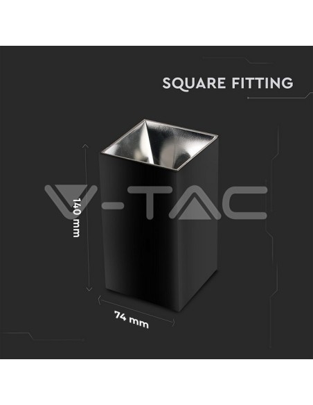 V-TAC VT-882 8994 Opbouw LED Spotlight Houder Vierkant GU10 Zwart Lichaam en Chroom Reflector