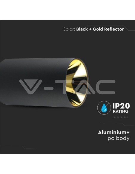 V-TAC VT-882 8996 Opbouw LED Spotlight Houder Rond GU10 Zwart Lichaam en Gouden Reflector