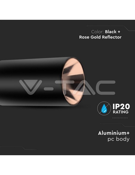 V-TAC VT-882 8997 Opbouw LED Spotlight Houder Rond GU10 Zwart Lichaam en Roségouden Reflector