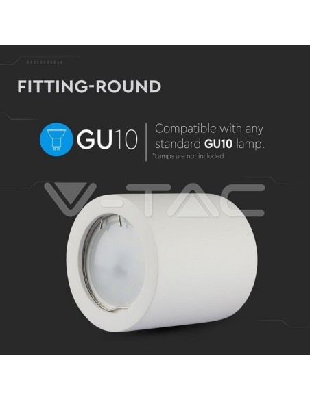 V-TAC VT-727 3665 Opbouw LED Spotlight Houder Rond GU10 Gipslichaam Wit