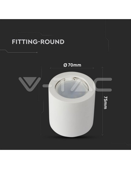 V-TAC VT-727 3665 Opbouw LED Spotlight Houder Rond GU10 Gipslichaam Wit
