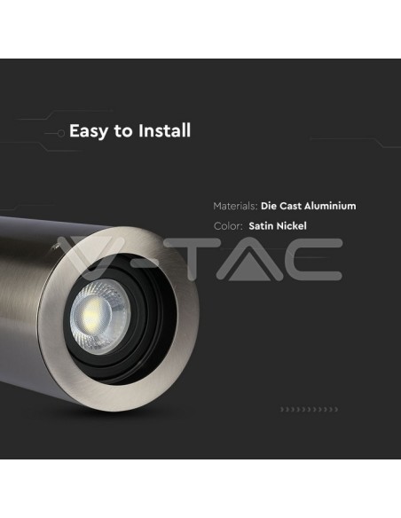 V-TAC VT-796 3629 Support de spot à LED pour montage en surface GU10 rond Couleur nickel satiné