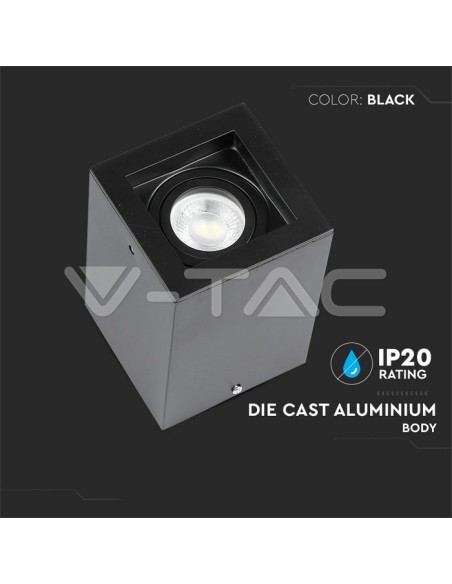 V-TAC VT-797 3631 LED Spot Holder Surface Mounted Adjustable Round GU10 Couleur Noir